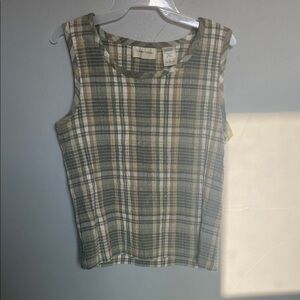 Retro Lemon Grass Large Plaid Stretchy Tank cottage grandma earthy boho
